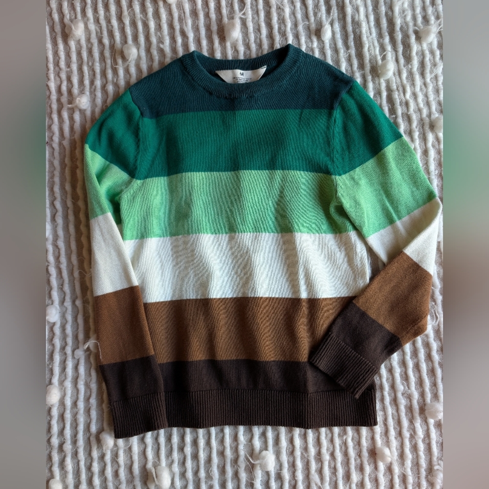 H&M Boys Striped Crewneck Sweater - Green, White, Brown-size 6x-7